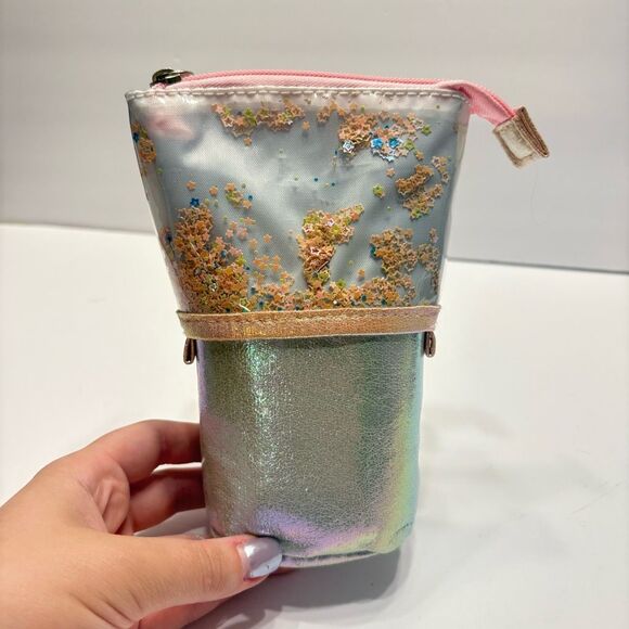 Star Confetti Telescopic Zippered Pencil Pouch Pink Silver - Picture 4 of 12